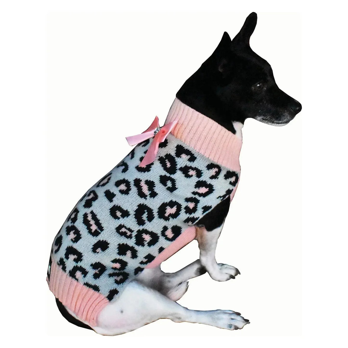 ZeeZ – Knitted Dog Sweater – Grey/Pink Leopard Agline