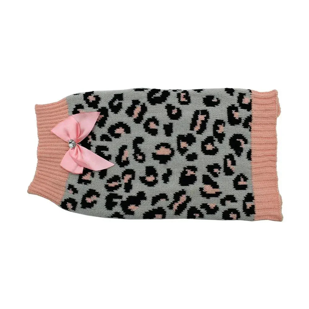 ZeeZ – Knitted Dog Sweater – Grey/Pink Leopard Agline
