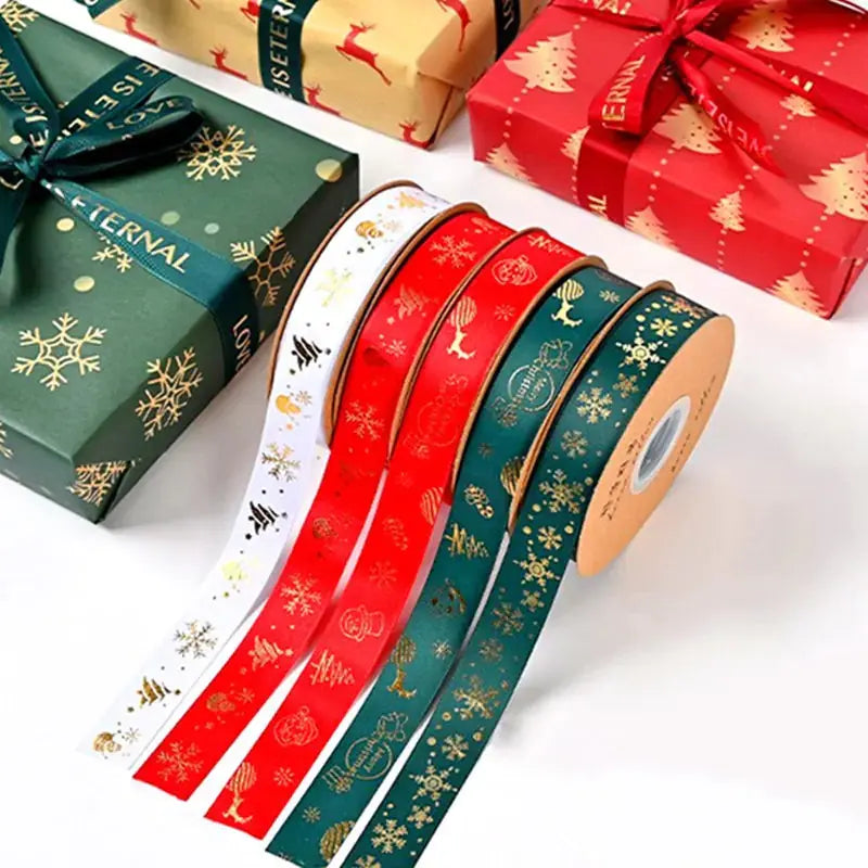 Ribbon Printed Christmas Design Decoration Gift Packing - Paws & Palettes