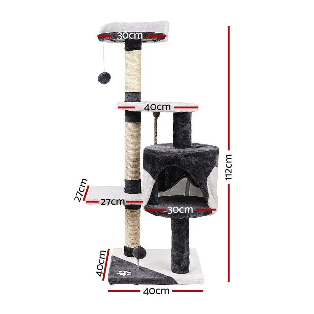 i.Pet Cat Tree 112cm Tower Scratching Post Scratcher Wood Condo House Furniture - Paws & Palettes
