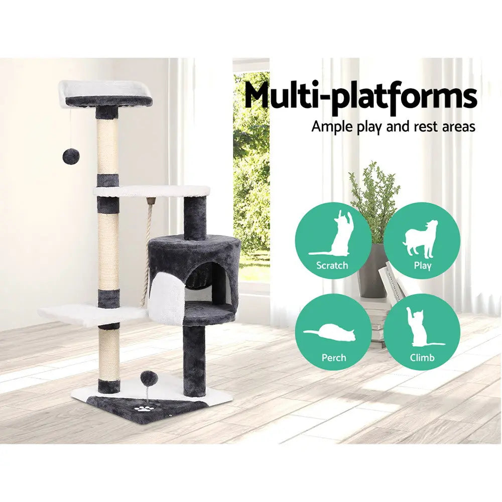 i.Pet Cat Tree 112cm Tower Scratching Post Scratcher Wood Condo House Furniture - Paws & Palettes
