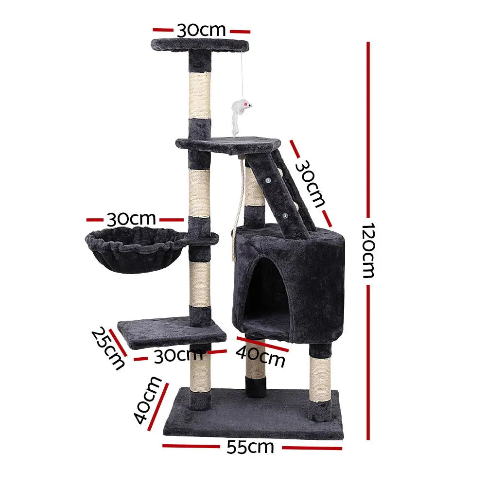 i.Pet Cat Tree 120cm Tower Scratching Post Scratcher Wood Condo House Bed Toys - Paws & Palettes