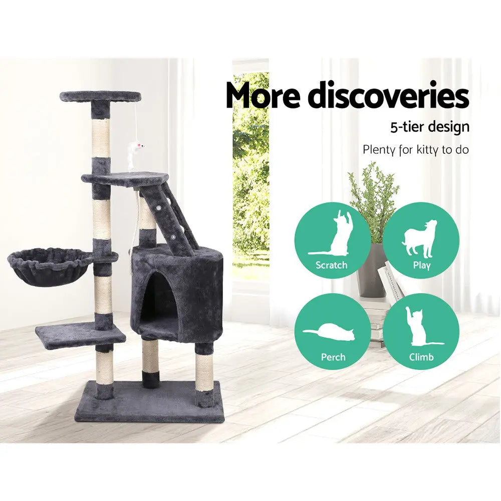 i.Pet Cat Tree 120cm Tower Scratching Post Scratcher Wood Condo House Bed Toys - Paws & Palettes