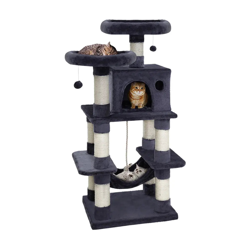 i.Pet Cat Tree 145cm Tower Scratching Post Scratcher Wood Condo House Large Bed - Paws & Palettes
