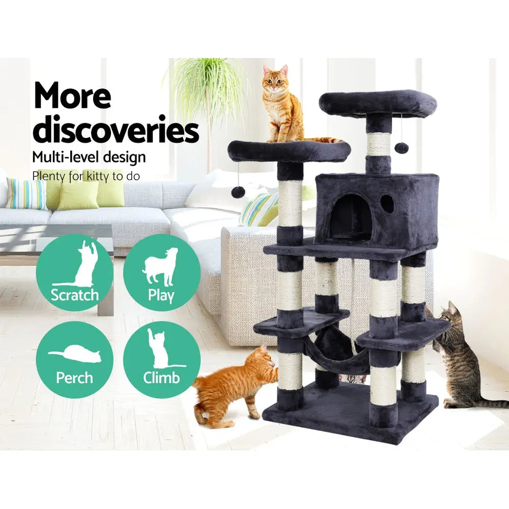i.Pet Cat Tree 145cm Tower Scratching Post Scratcher Wood Condo House Large Bed - Paws & Palettes