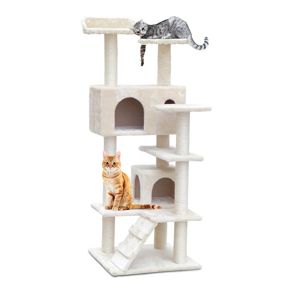i.Pet Cat Tree 134cm Tower Scratching Post Scratcher Wood Condo House Bed Beige - Paws & Palettes