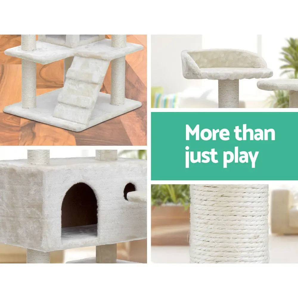 i.Pet Cat Tree 134cm Tower Scratching Post Scratcher Wood Condo House Bed Beige - Paws & Palettes