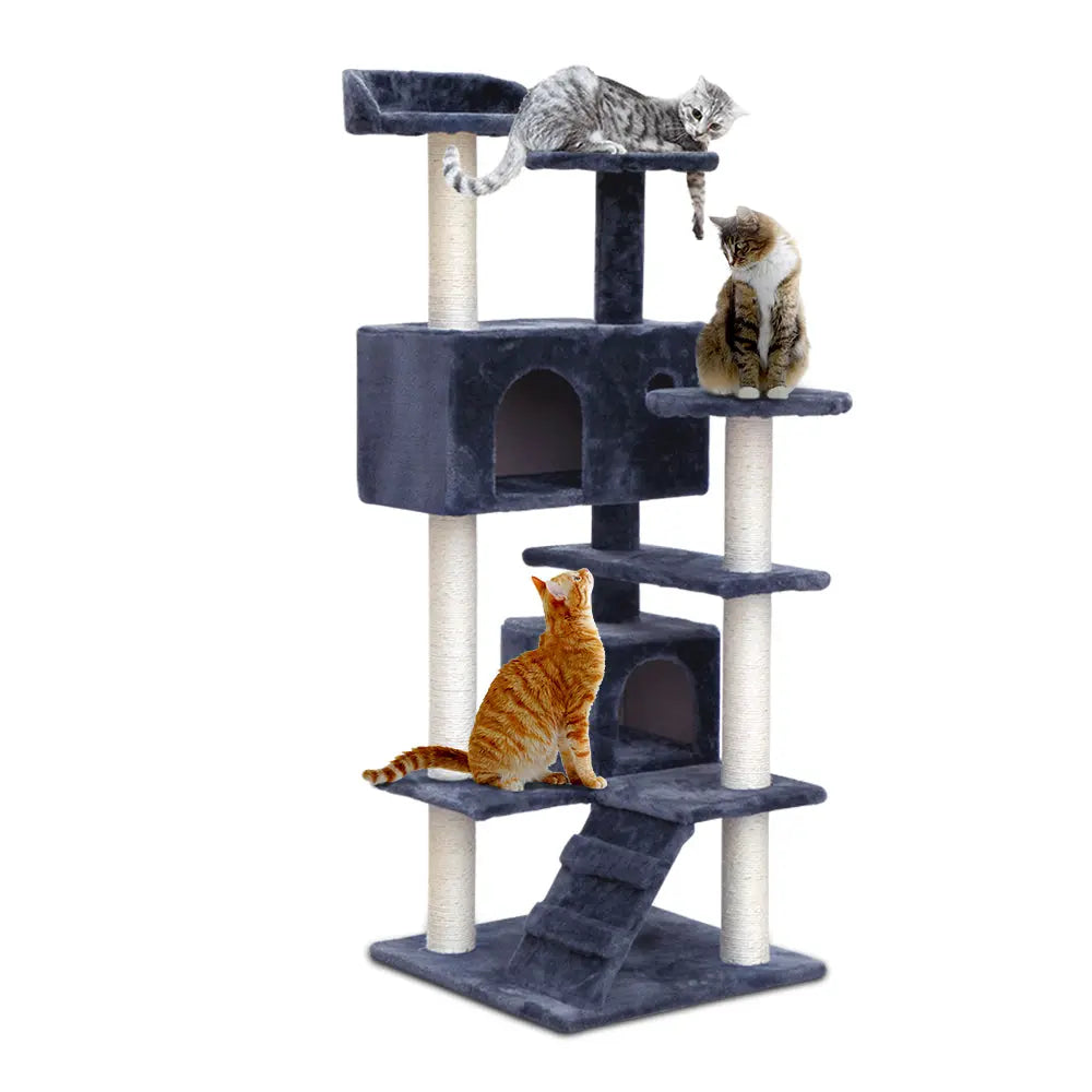 i.Pet Cat Tree 134cm Tower Scratching Post Scratcher Wood Condo House Bed Grey - Paws & Palettes