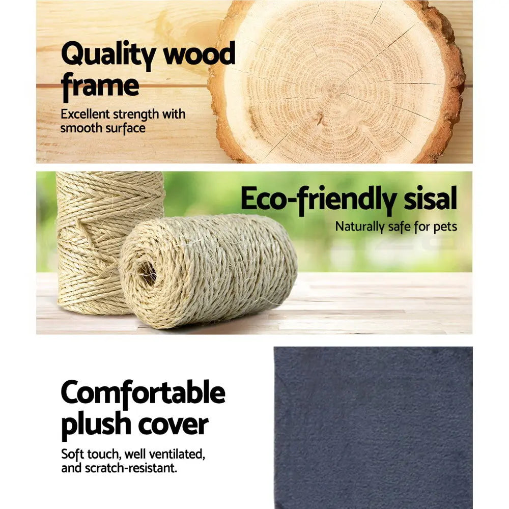 i.Pet Cat Tree 134cm Tower Scratching Post Scratcher Wood Condo House Bed Grey - Paws & Palettes