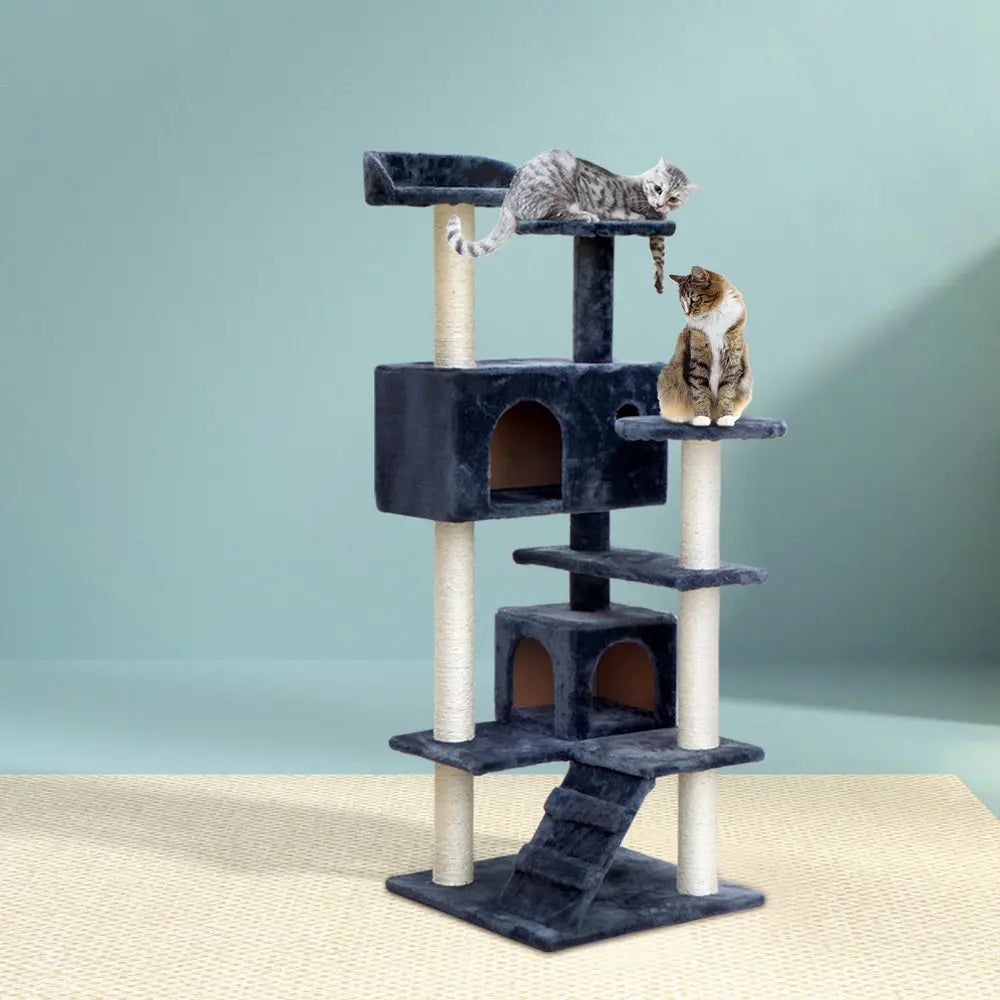 i.Pet Cat Tree 134cm Tower Scratching Post Scratcher Wood Condo House Bed Grey - Paws & Palettes