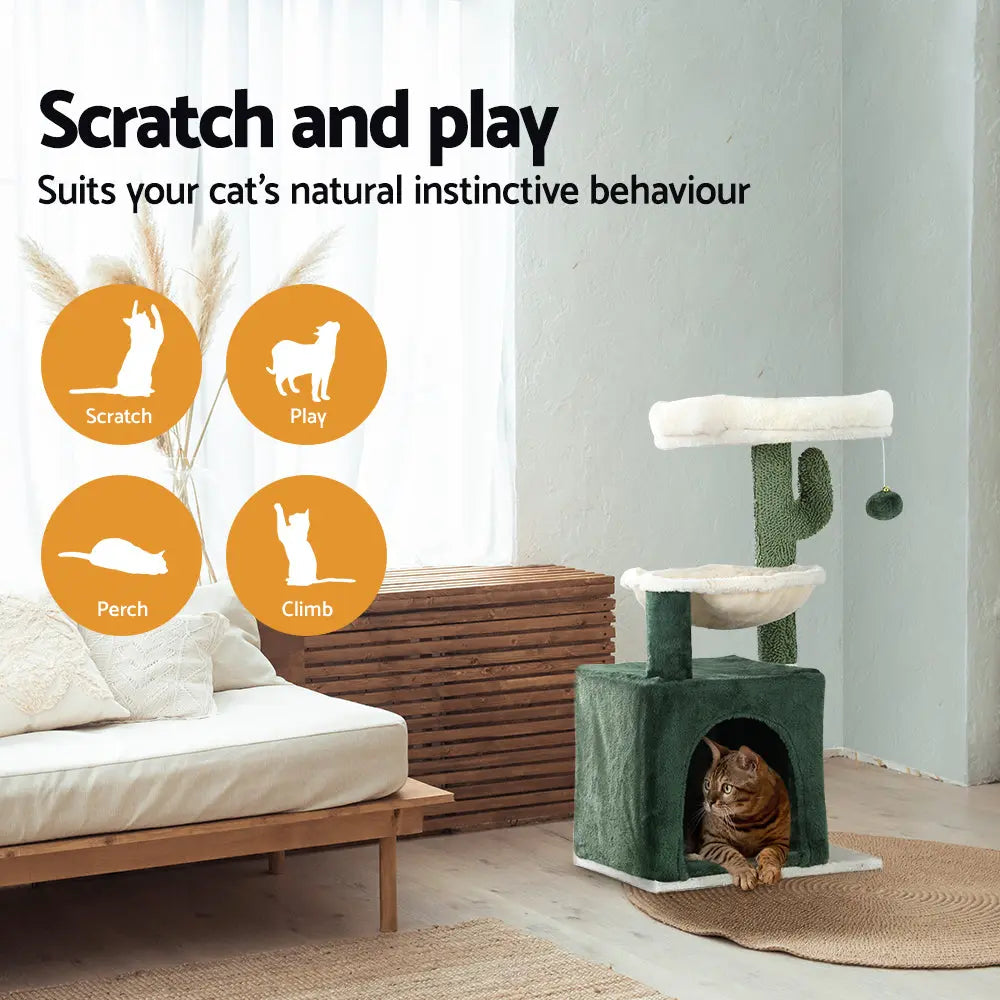 i.Pet Cat Tree 78cm Scratching Post Tower Scratcher Wood Condo House Bed Toys Green - Paws & Palettes