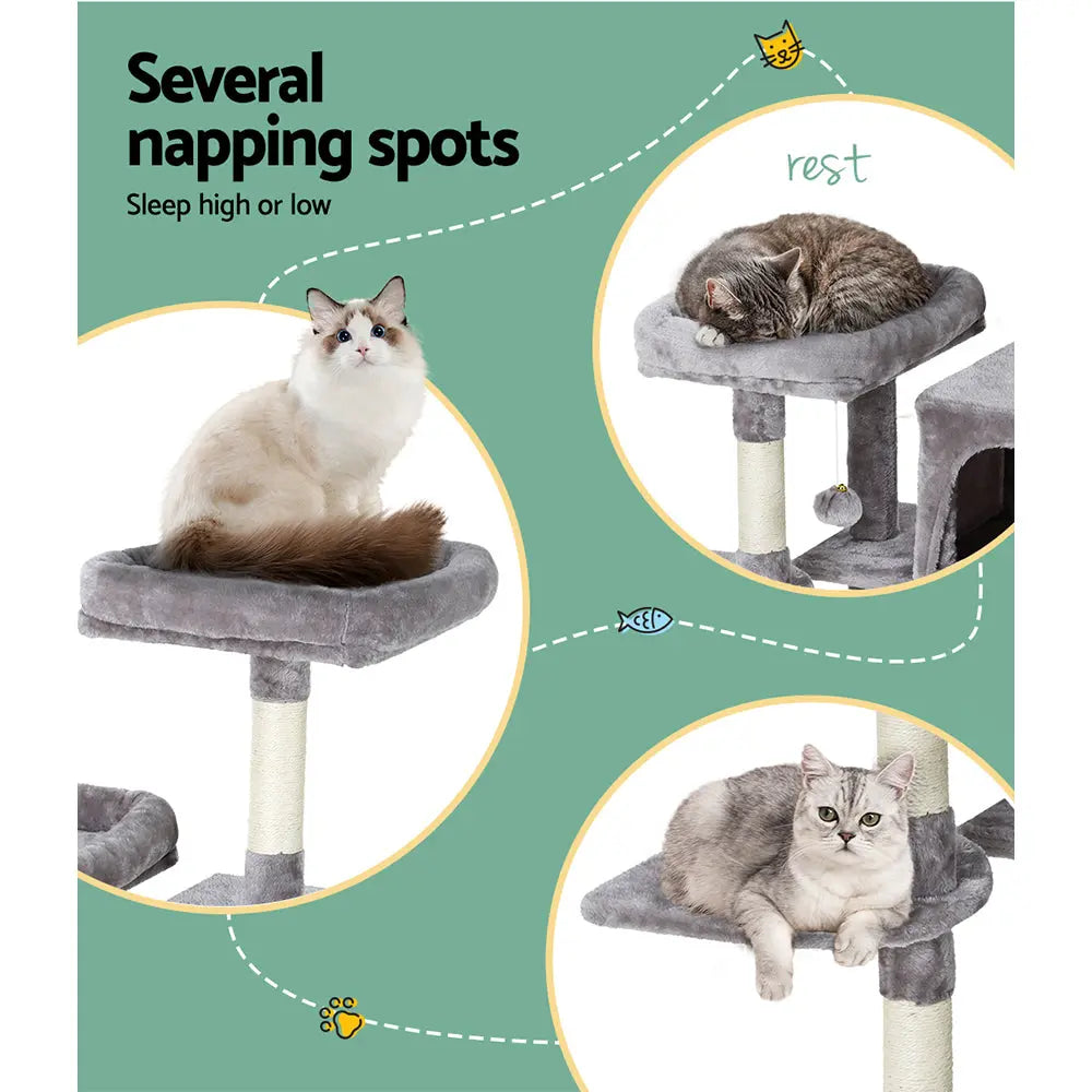 i.Pet Cat Tree 103cm Tower Scratching Post Scratcher Wood Condo House Trees Grey - Paws & Palettes