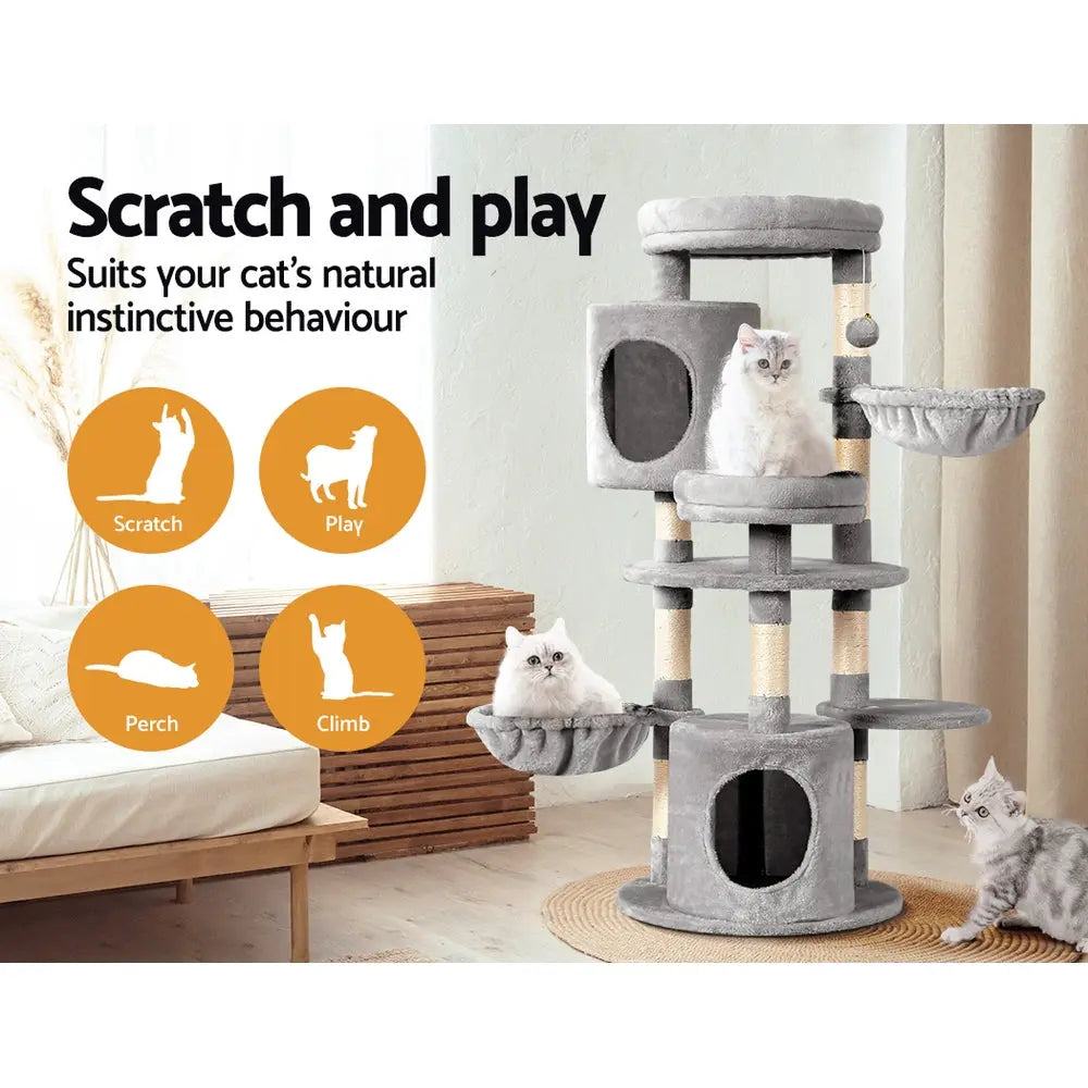 i.Pet Cat Tree 123cm Tower Scratching Post Scratcher Wood Condo House Bed Toys - Paws & Palettes