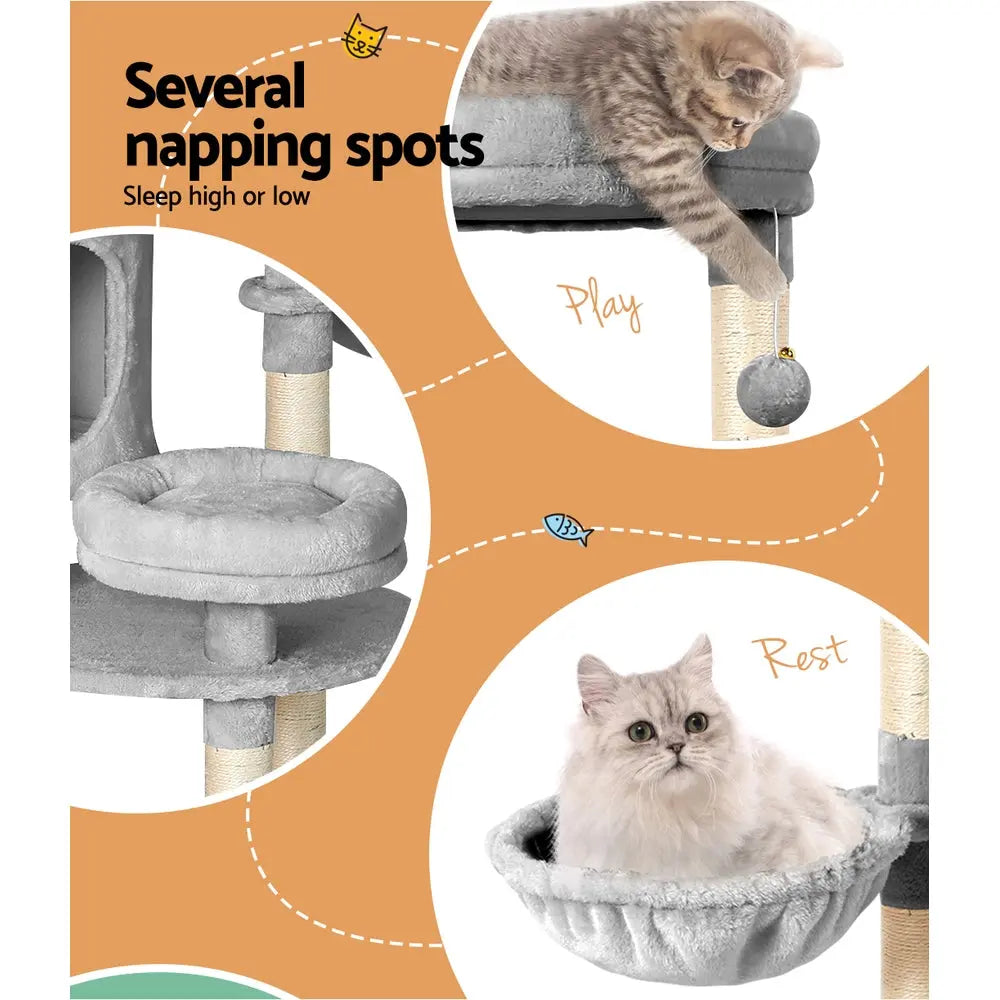 i.Pet Cat Tree 123cm Tower Scratching Post Scratcher Wood Condo House Bed Toys - Paws & Palettes
