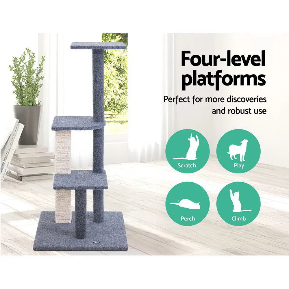 i.Pet Cat Tree 124cm Scratching Post Tower Scratcher Trees Wood Condo Board - Paws & Palettes