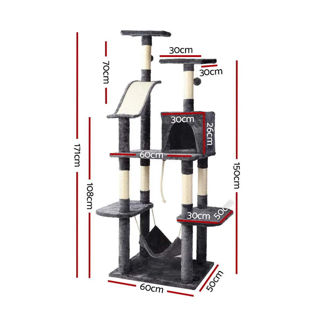 i.Pet Cat Tree 171cm Tower Scratching Post Scratcher Wooden Condo House Bed Toys - Paws & Palettes