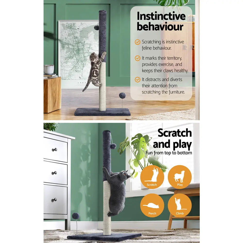 i.Pet Cat Tree 105cm Scratching Post Scratcher Tower Condo House Hanging toys Grey - Paws & Palettes