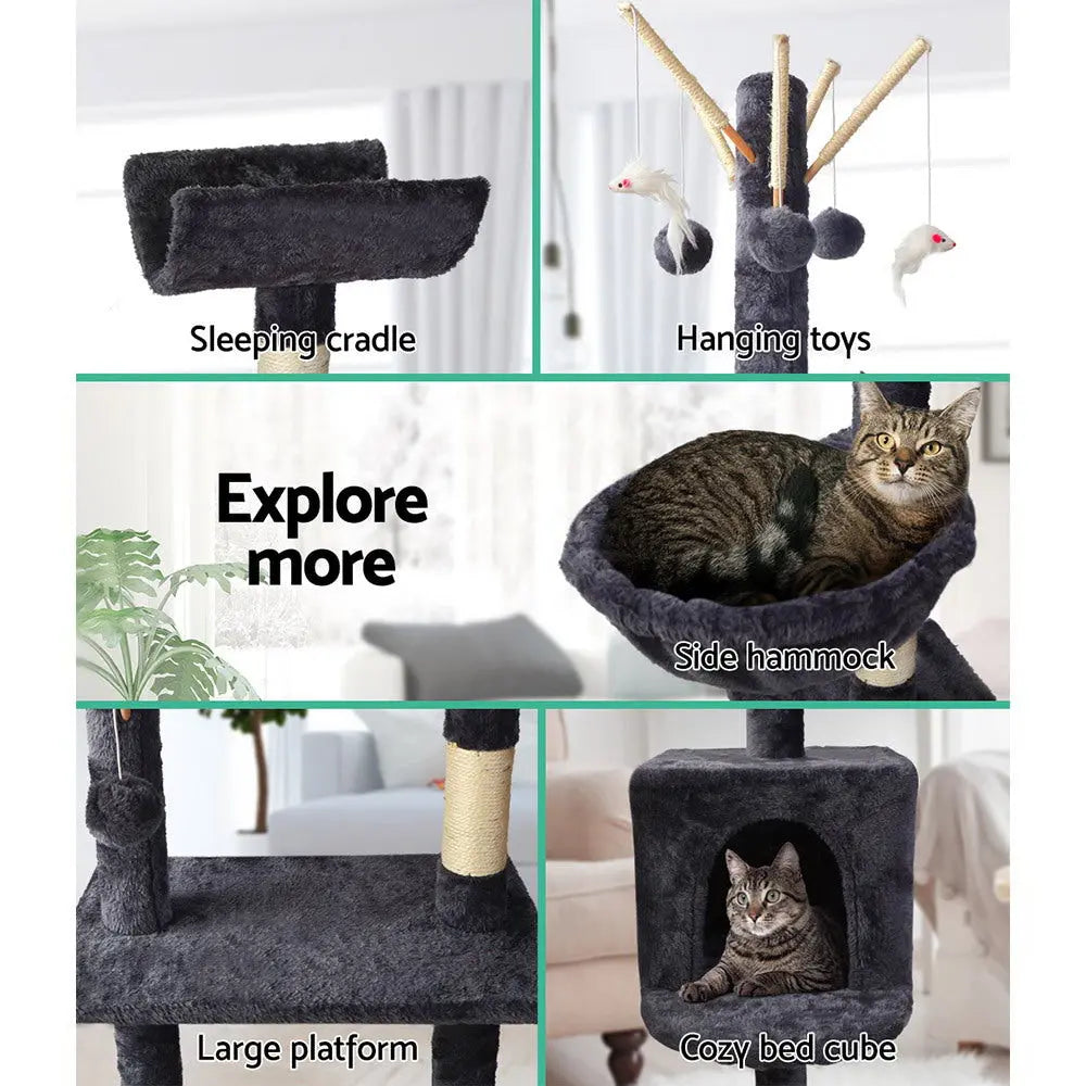 i.Pet Cat Tree 140cm Tower Scratching Post Scratcher Trees Toys Condo Bed Grey - Paws & Palettes