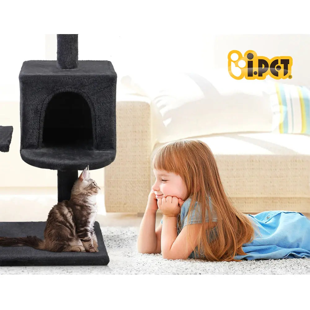 i.Pet Cat Tree 140cm Tower Scratching Post Scratcher Trees Toys Condo Bed Grey - Paws & Palettes
