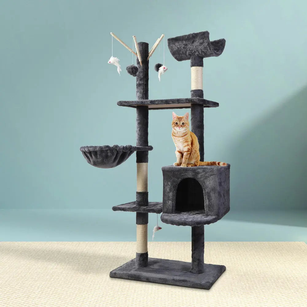 i.Pet Cat Tree 140cm Tower Scratching Post Scratcher Trees Toys Condo Bed Grey - Paws & Palettes