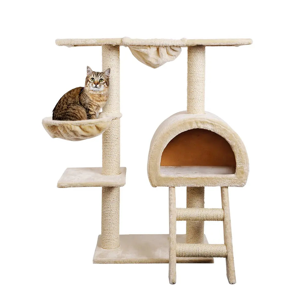 i.Pet Cat Tree 100cm Tower Scratching Post Scratcher Condo House Trees Bed Beige - Paws & Palettes