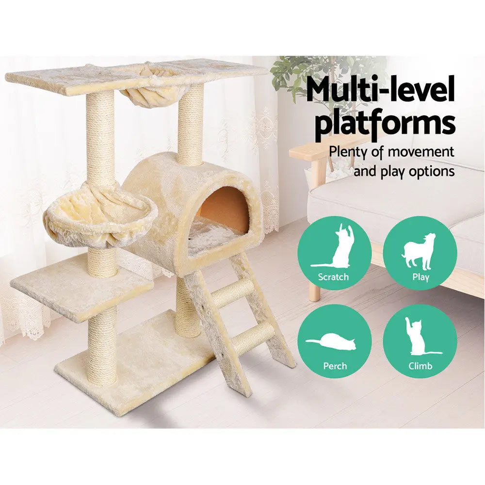i.Pet Cat Tree 100cm Tower Scratching Post Scratcher Condo House Trees Bed Beige - Paws & Palettes