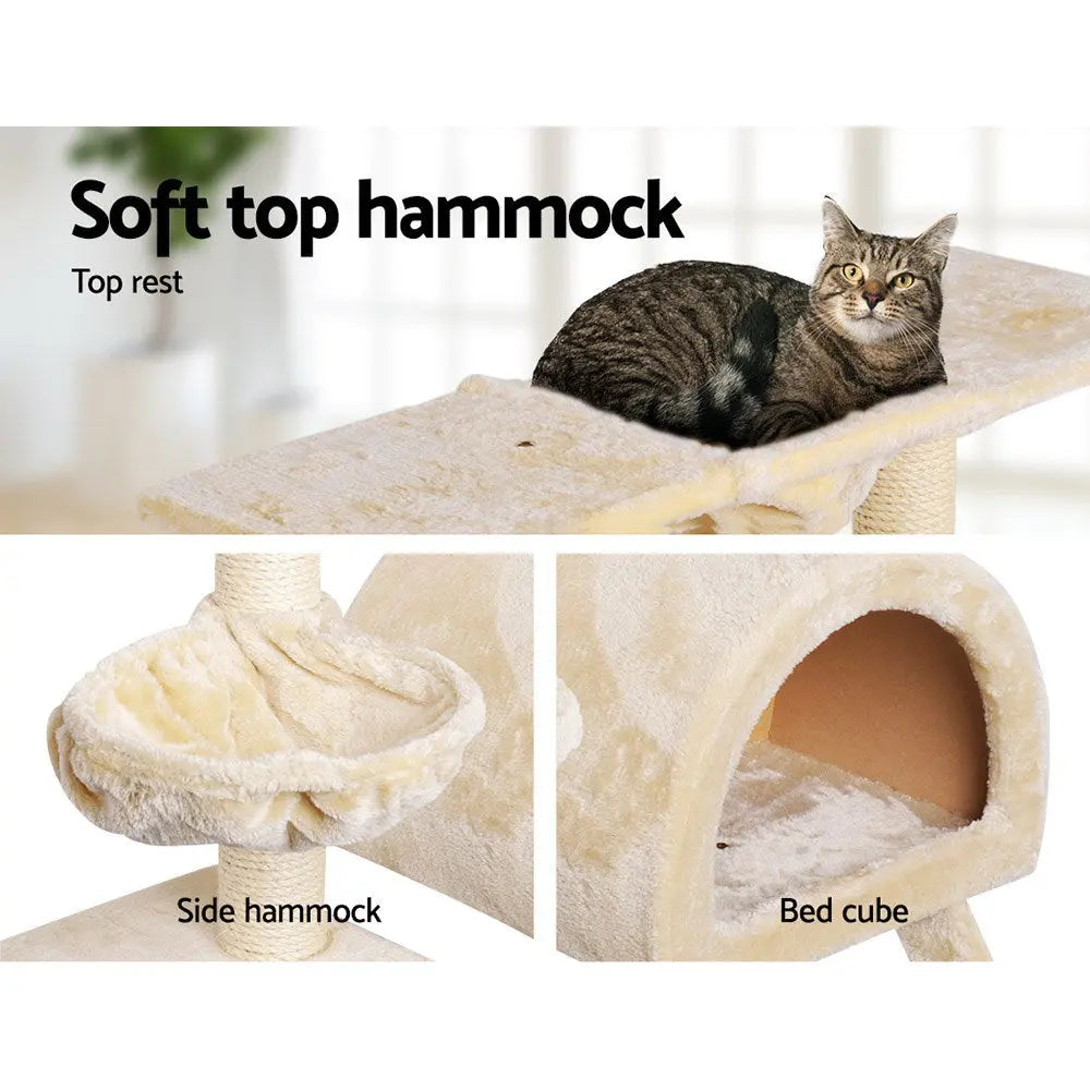i.Pet Cat Tree 100cm Tower Scratching Post Scratcher Condo House Trees Bed Beige - Paws & Palettes