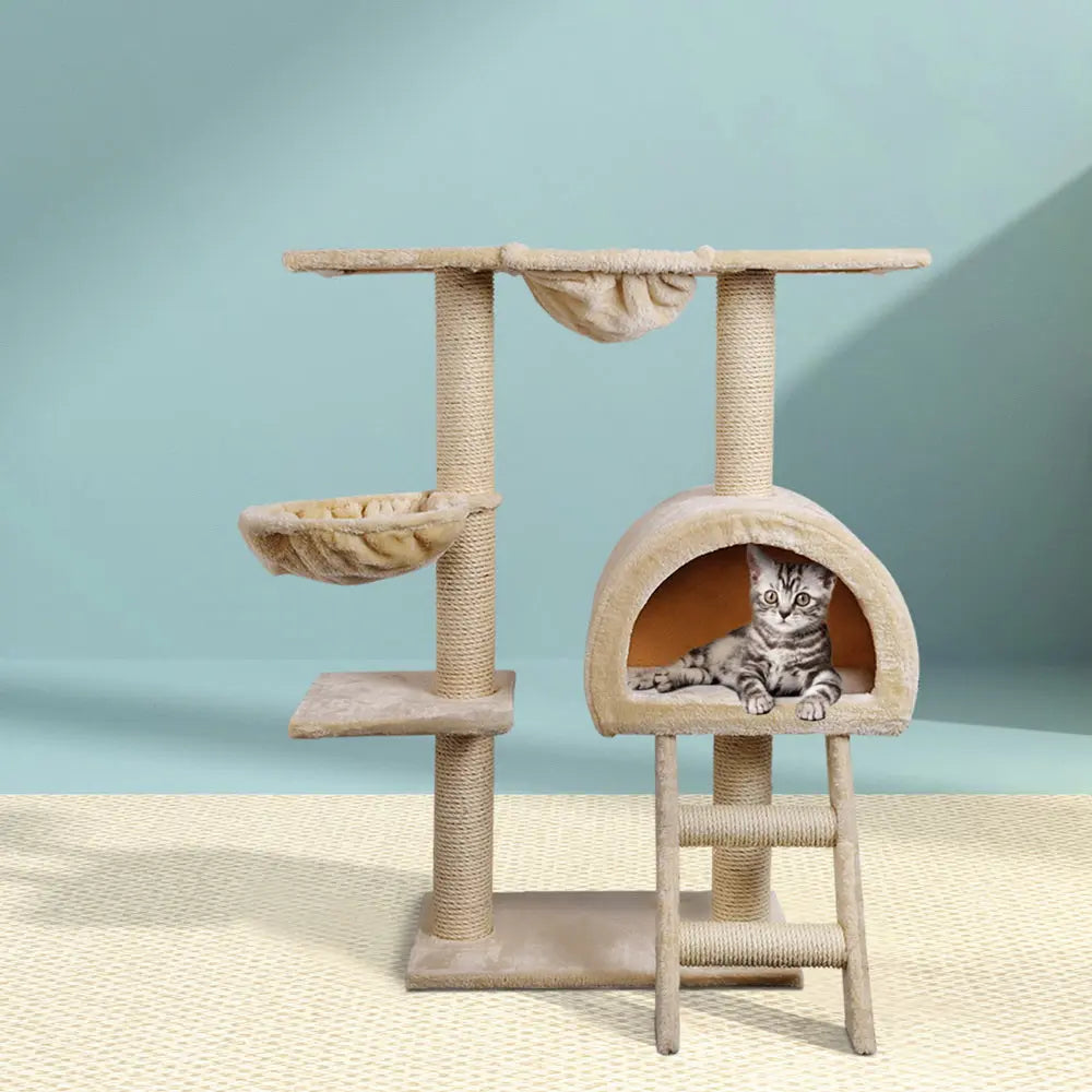 i.Pet Cat Tree 100cm Tower Scratching Post Scratcher Condo House Trees Bed Beige - Paws & Palettes