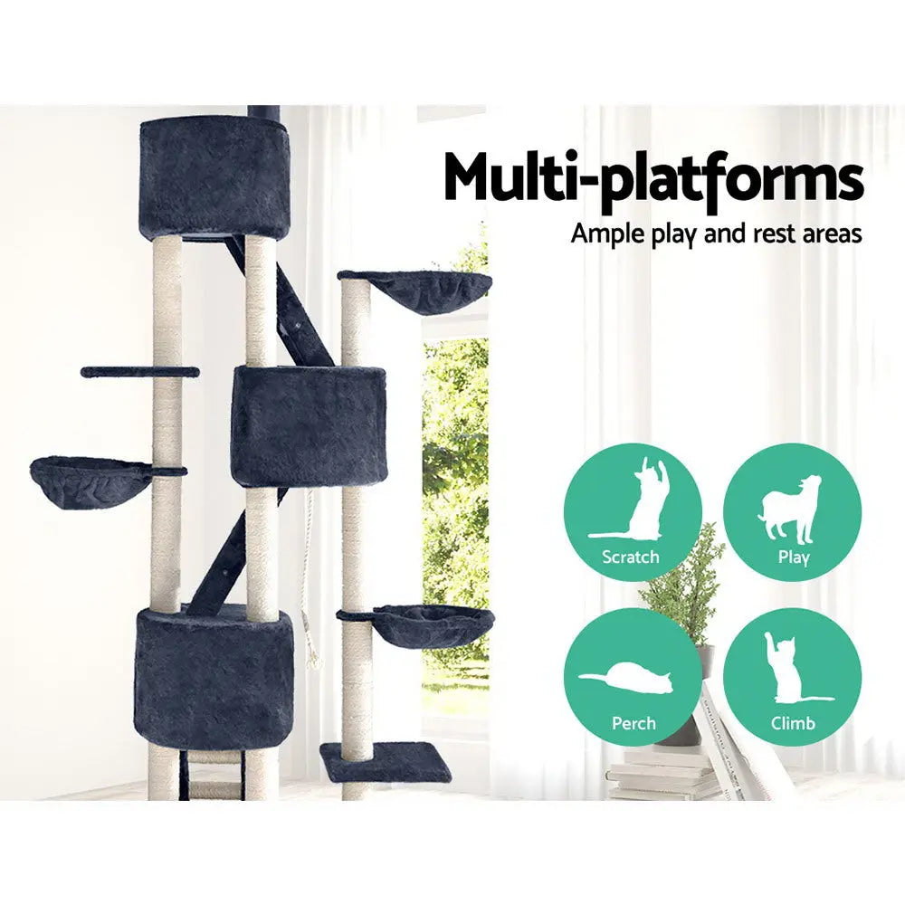 i.Pet Cat Tree 244cm Tower Scratching Post Scratcher Trees Condo House Grey - Paws & Palettes