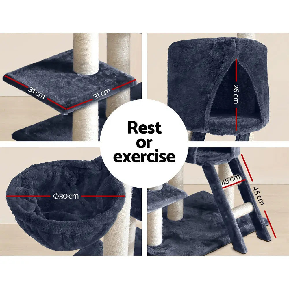 i.Pet Cat Tree 244cm Tower Scratching Post Scratcher Trees Condo House Grey - Paws & Palettes