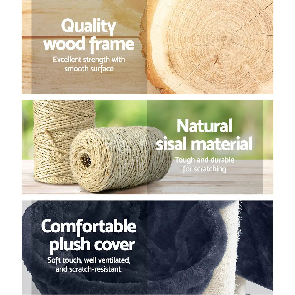 i.Pet Cat Tree 244cm Tower Scratching Post Scratcher Trees Condo House Grey - Paws & Palettes