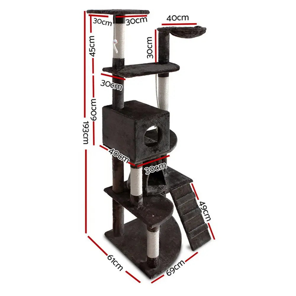i.Pet Cat Tree 193cm Tower Scratching Post Scratcher Condo House Trees Grey - Paws & Palettes
