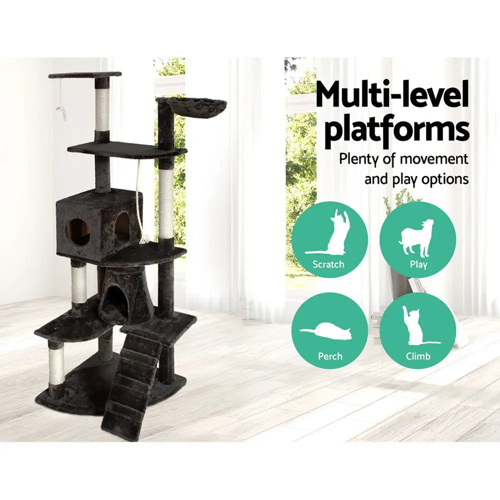 i.Pet Cat Tree 193cm Tower Scratching Post Scratcher Condo House Trees Grey - Paws & Palettes