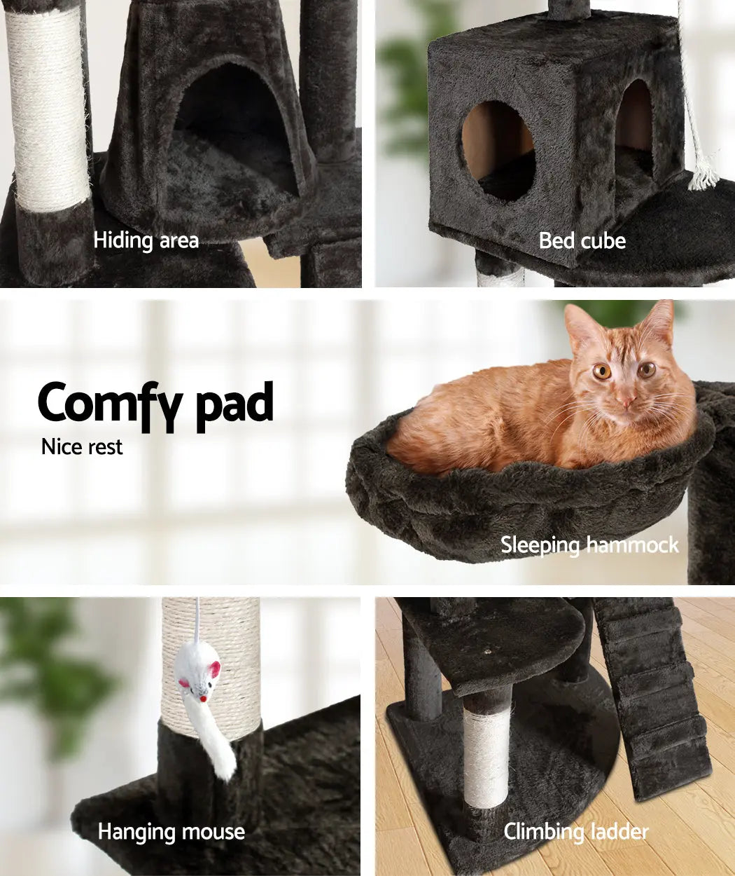 i.Pet Cat Tree 193cm Tower Scratching Post Scratcher Condo House Trees Grey - Paws & Palettes