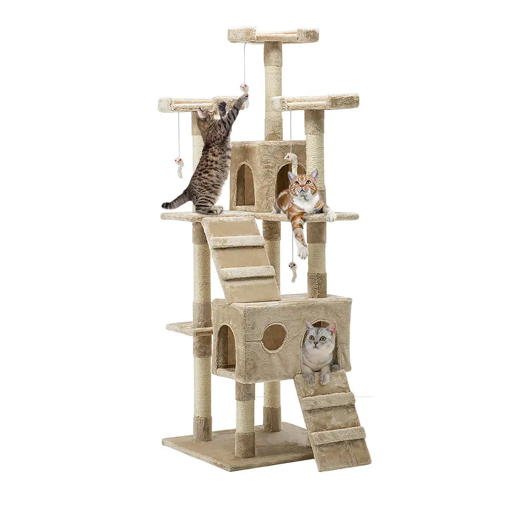 i.Pet Cat Tree 180cm Tower Scratching Post Scratcher Wood Condo House Toys Beige - Paws & Palettes