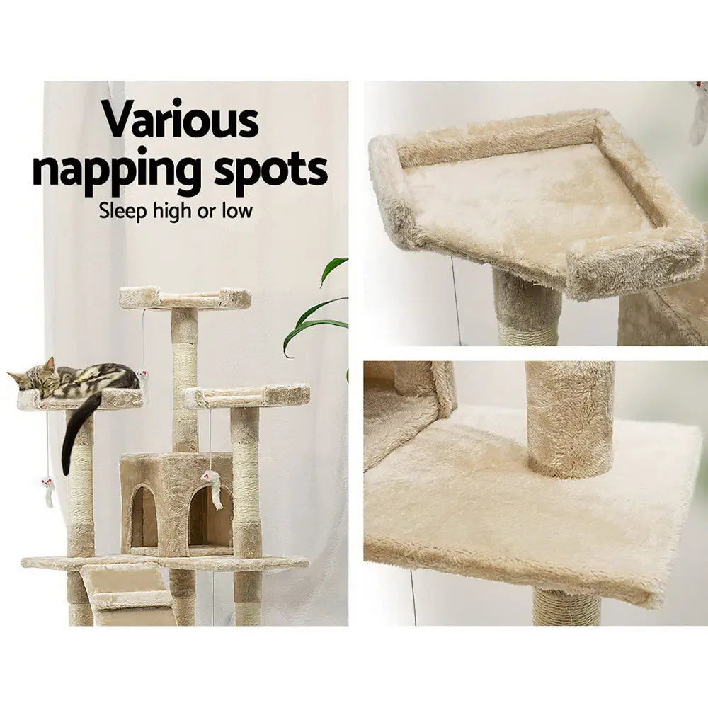 i.Pet Cat Tree 180cm Tower Scratching Post Scratcher Wood Condo House Toys Beige - Paws & Palettes