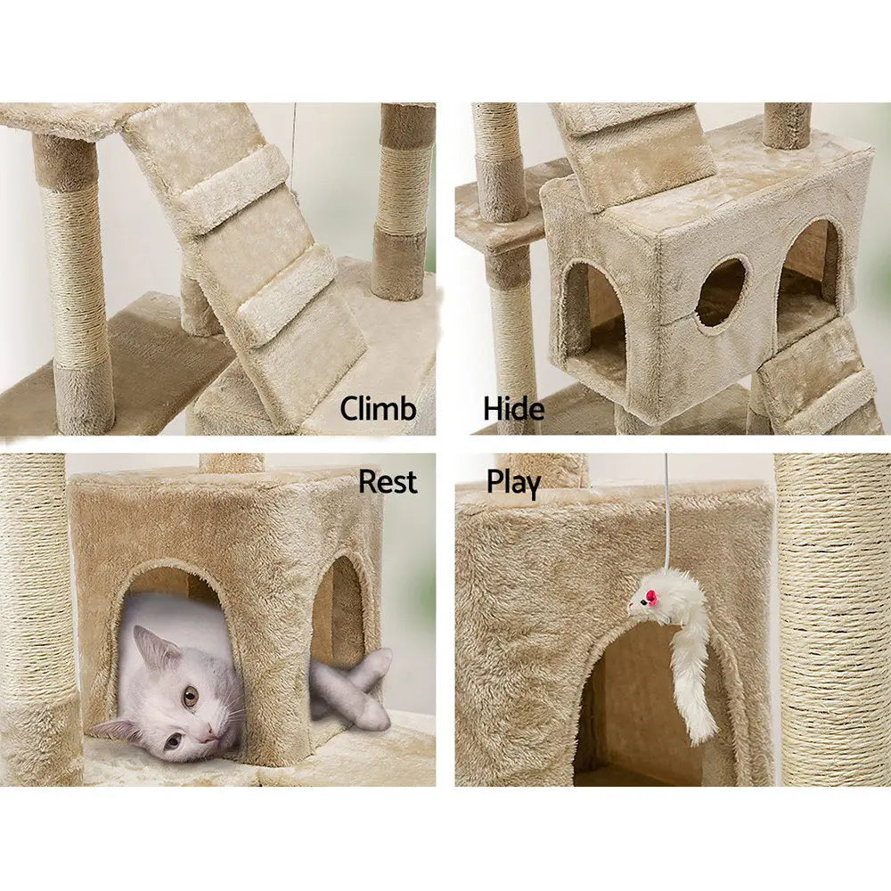 i.Pet Cat Tree 180cm Tower Scratching Post Scratcher Wood Condo House Toys Beige - Paws & Palettes