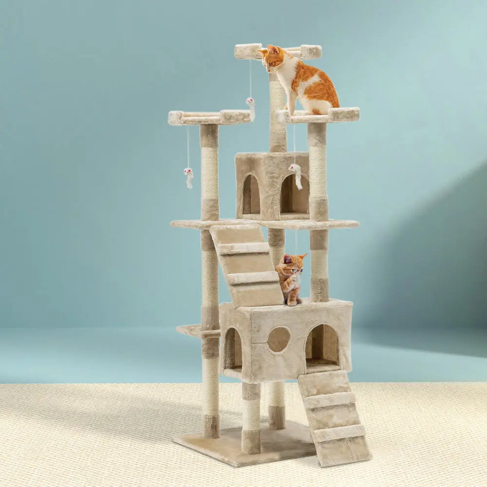 i.Pet Cat Tree 180cm Tower Scratching Post Scratcher Wood Condo House Toys Beige - Paws & Palettes