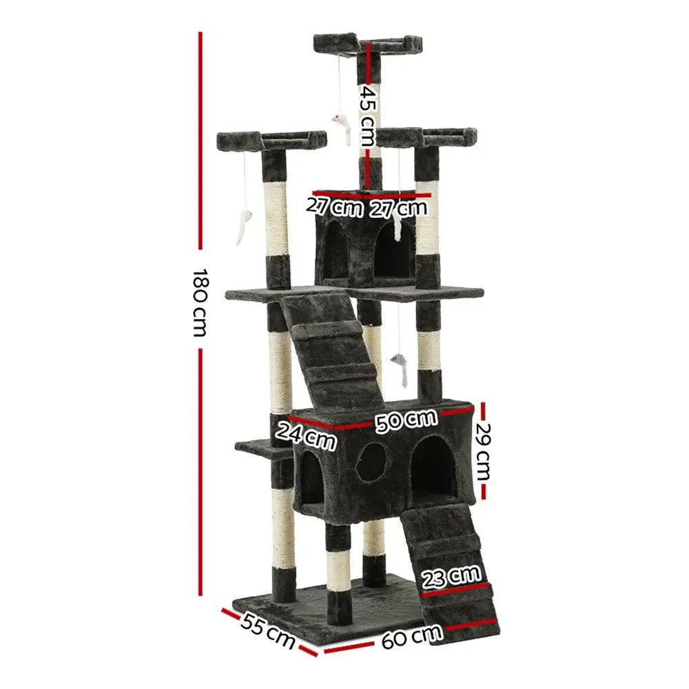 i.Pet Cat Tree 180cm Tower Scratching Post Scratcher Wood Condo House Toys Grey - Paws & Palettes