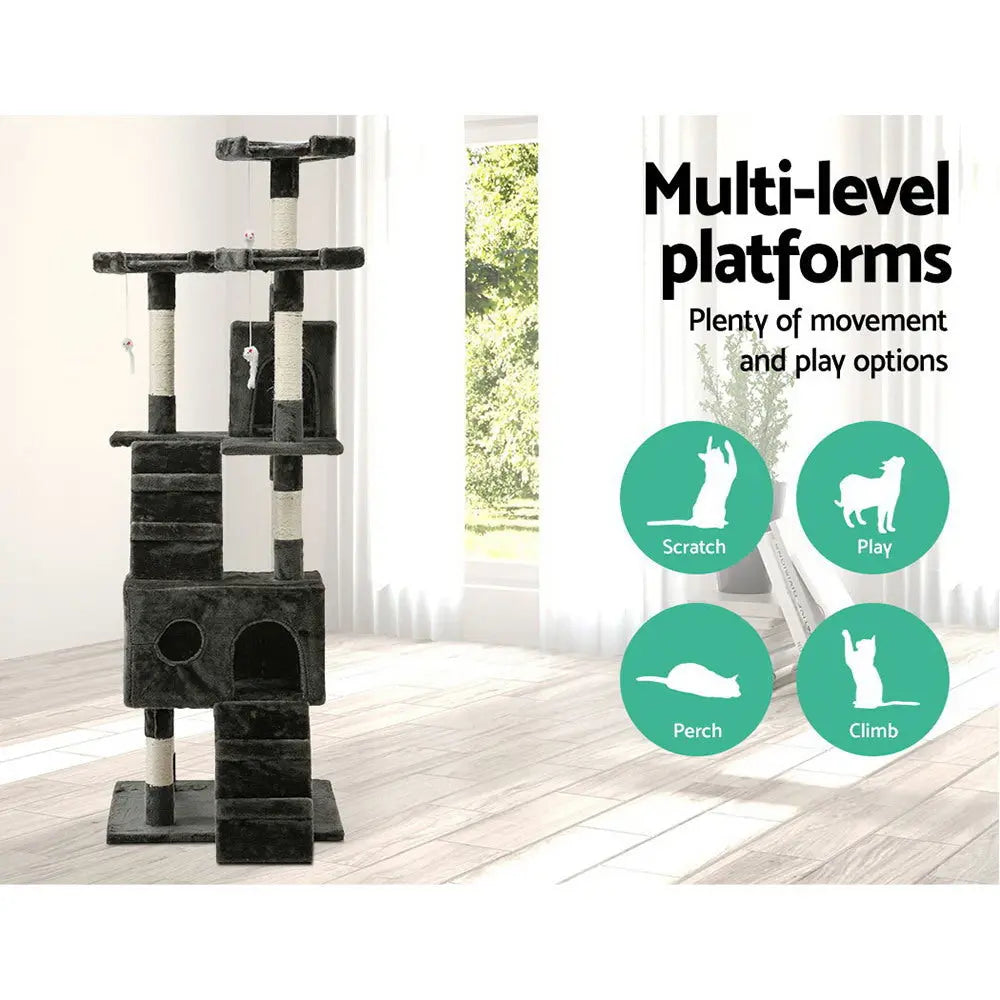 i.Pet Cat Tree 180cm Tower Scratching Post Scratcher Wood Condo House Toys Grey - Paws & Palettes