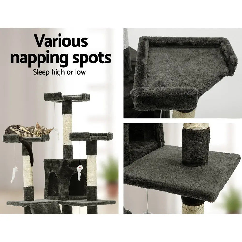 i.Pet Cat Tree 180cm Tower Scratching Post Scratcher Wood Condo House Toys Grey - Paws & Palettes