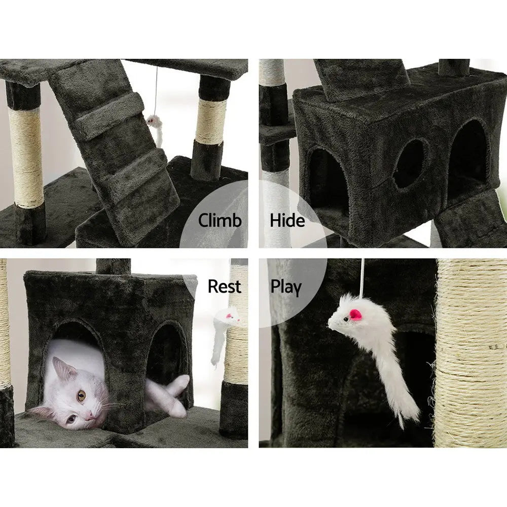 i.Pet Cat Tree 180cm Tower Scratching Post Scratcher Wood Condo House Toys Grey - Paws & Palettes