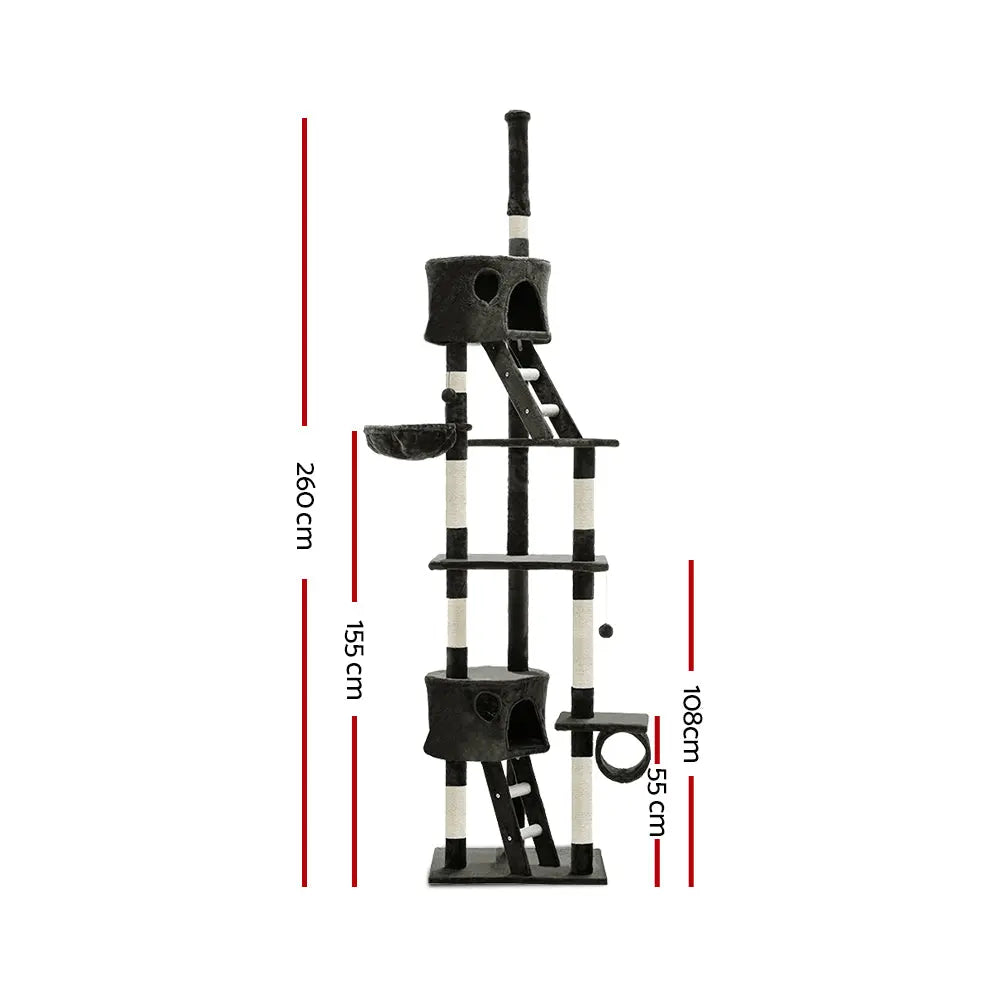 i.Pet Cat Tree 260cm Tower Scratching Post Scratcher Condo House Trees Grey - Paws & Palettes
