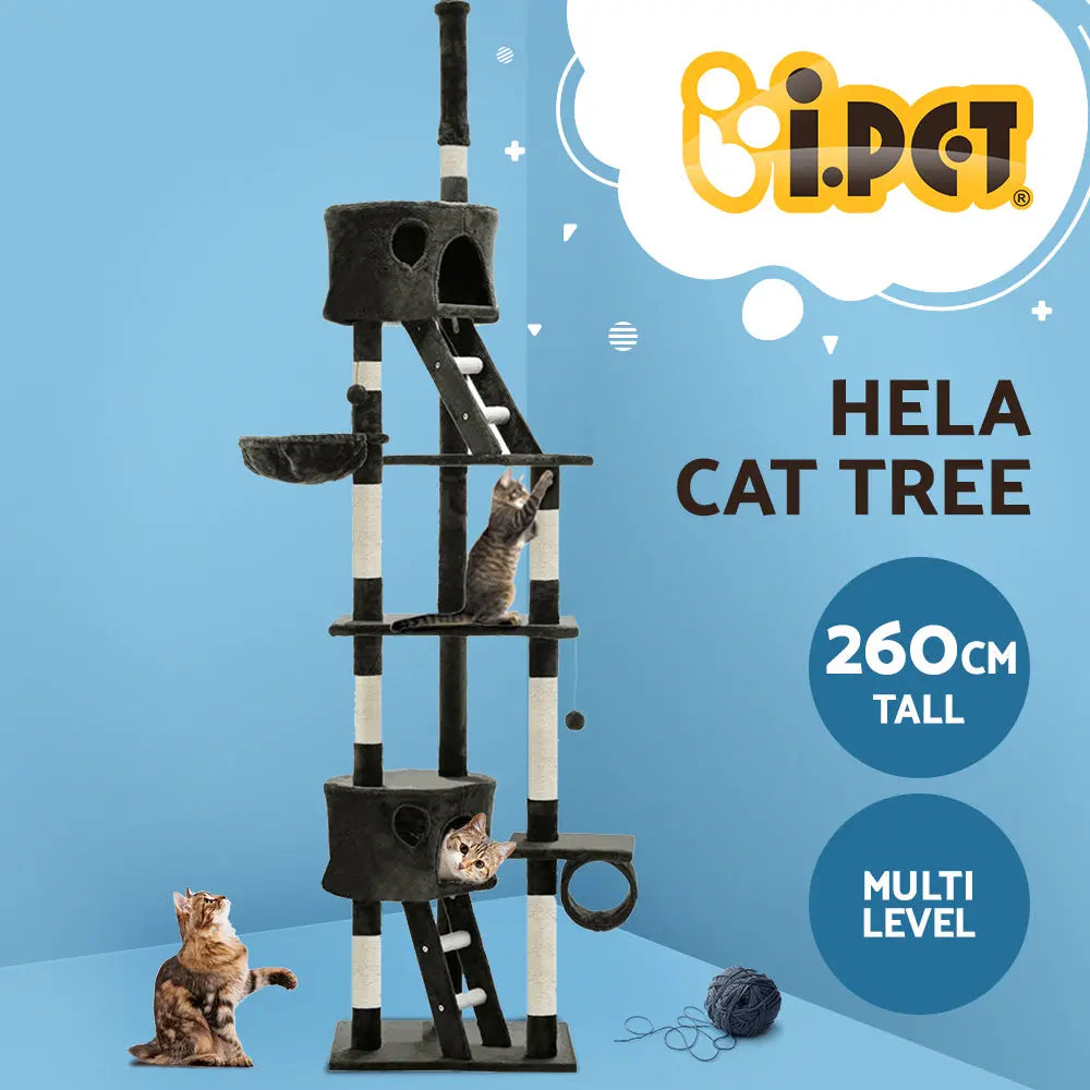 i.Pet Cat Tree 260cm Tower Scratching Post Scratcher Condo House Trees Grey - Paws & Palettes
