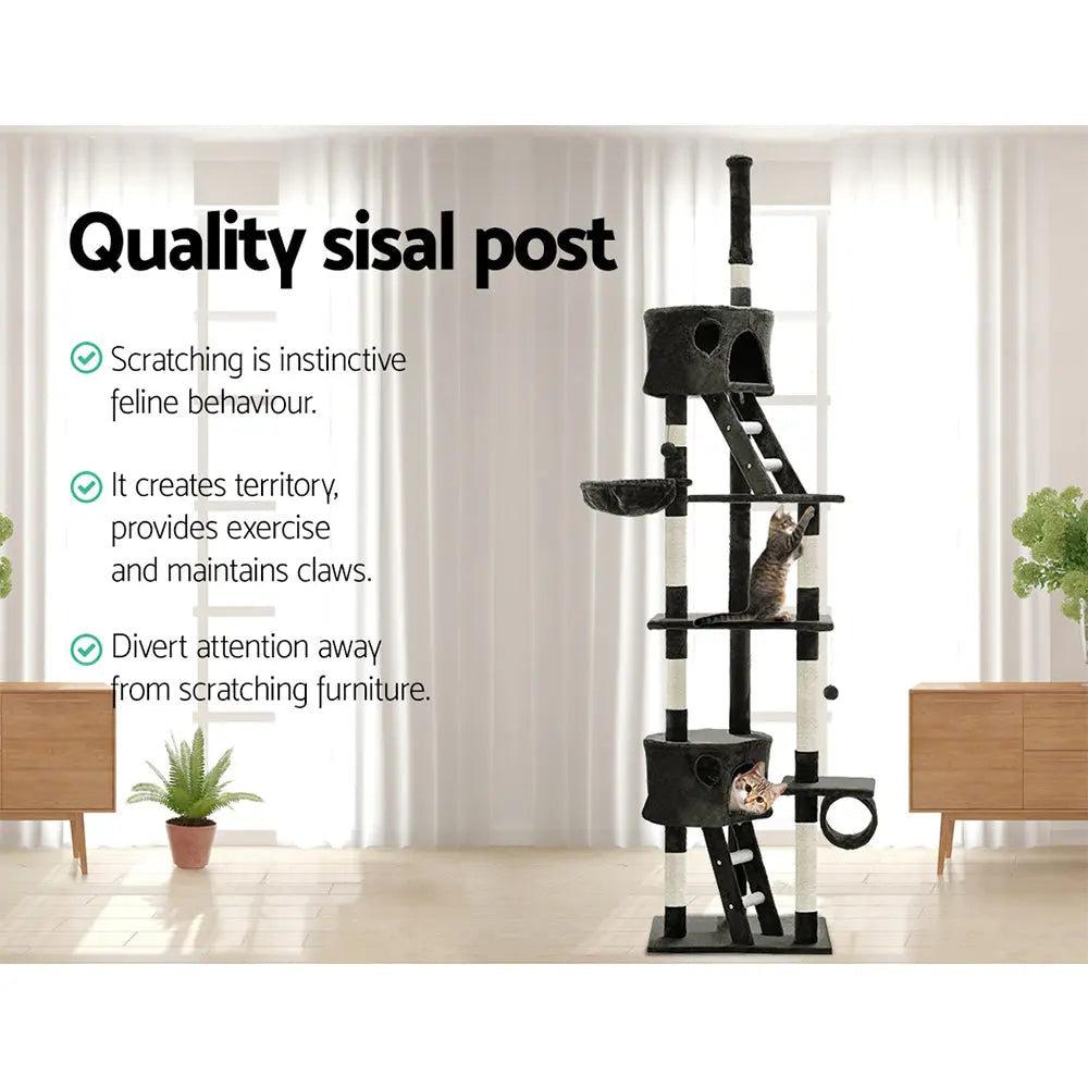 i.Pet Cat Tree 260cm Tower Scratching Post Scratcher Condo House Trees Grey - Paws & Palettes