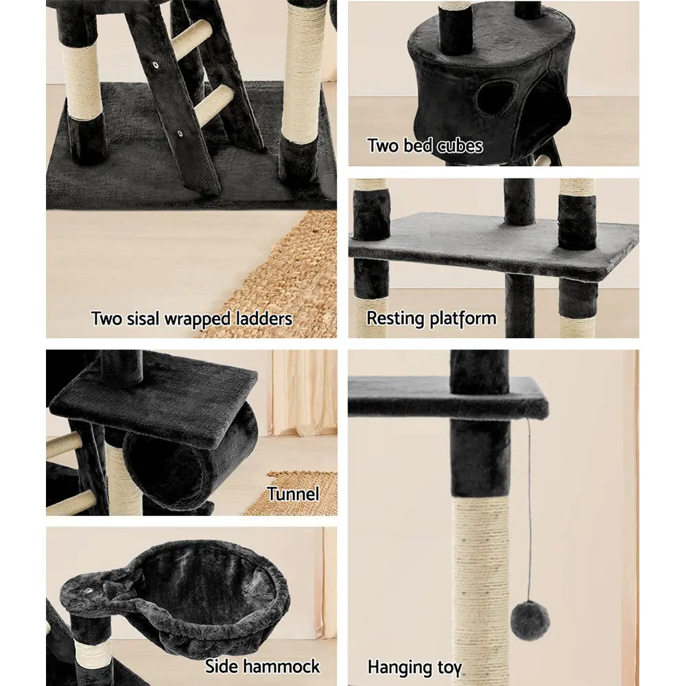 i.Pet Cat Tree 260cm Tower Scratching Post Scratcher Condo House Trees Grey - Paws & Palettes