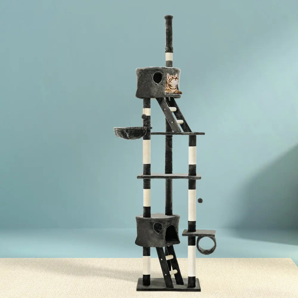 i.Pet Cat Tree 260cm Tower Scratching Post Scratcher Condo House Trees Grey - Paws & Palettes