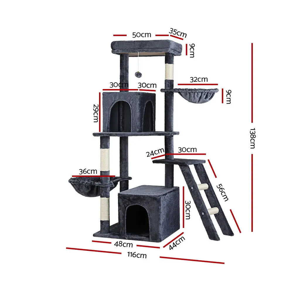 i.Pet Cat Tree Tower Scratching Post Scratcher 138cm Trees Condo House Grey - Paws & Palettes