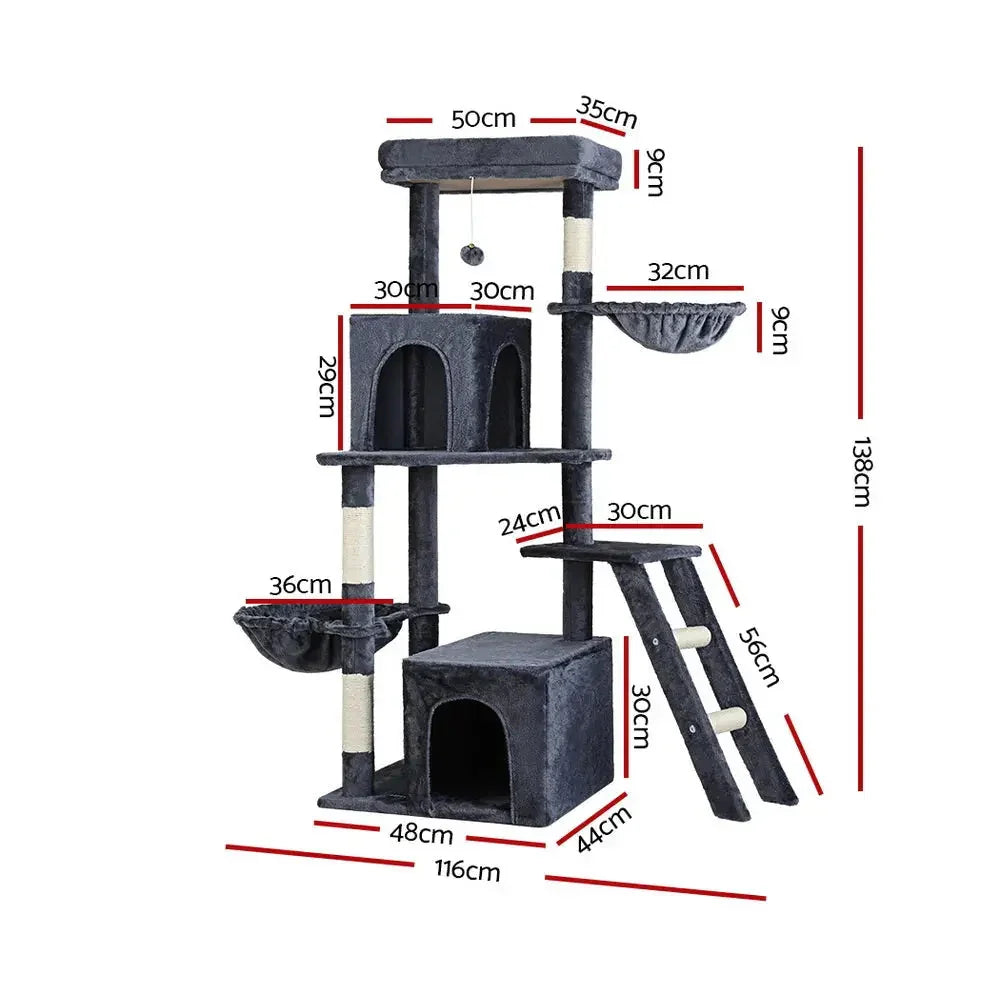 i.Pet Cat Tree Tower Scratching Post Scratcher 138cm Trees Condo House Grey Dropshipzone