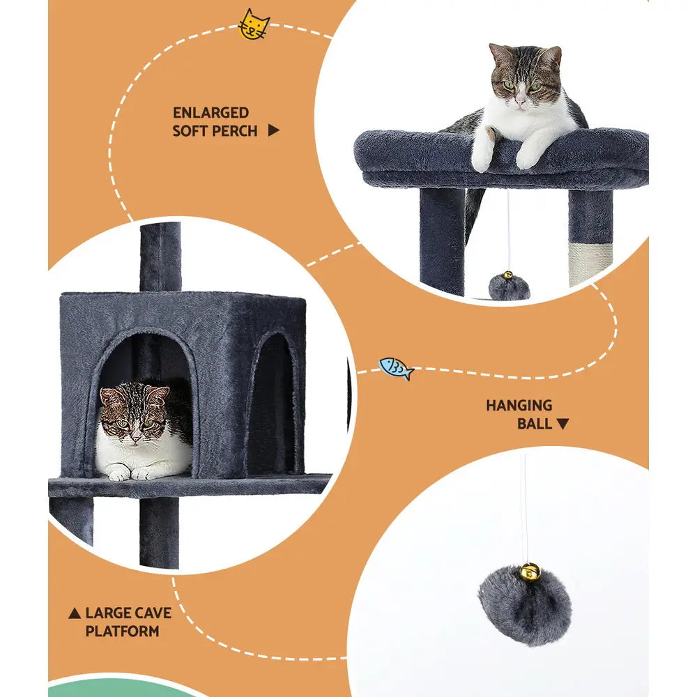 i.Pet Cat Tree Tower Scratching Post Scratcher 138cm Trees Condo House Grey - Paws & Palettes